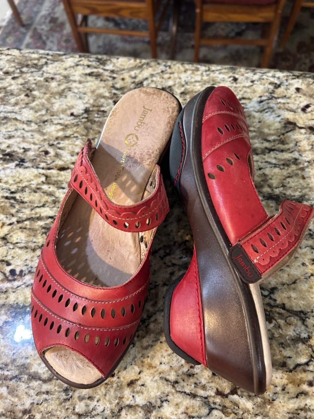 Jambu Red Leather Slip-On Clog Mules